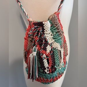 Urban Outfitters Kimchi Blue Multicolor Crocheted Crossbody Boho Bag w/ Tassels